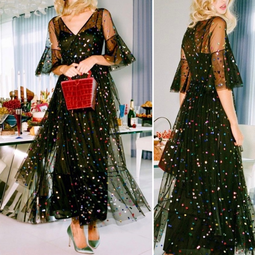 STAUD Townhouse Rainbow Confetti New Years Eve Tulle Party Dress Maxi Dress